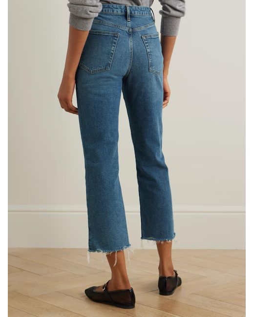 FRAME Blue The Ruler Crop Frayed High-Rise Slim-Leg Jeans