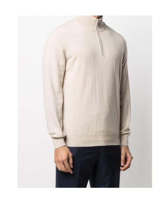 Brunello Cucinelli White Funnel-Neck Knitted Polo Shirt for men