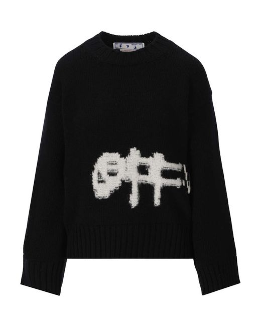 Off-White c/o Virgil Abloh Black Logo-Intarsia Knit Jumper