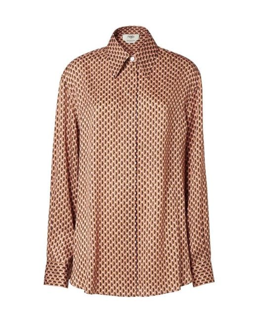Fendi Brown Dots Jacquard Long Sleeved Oversized Shirt