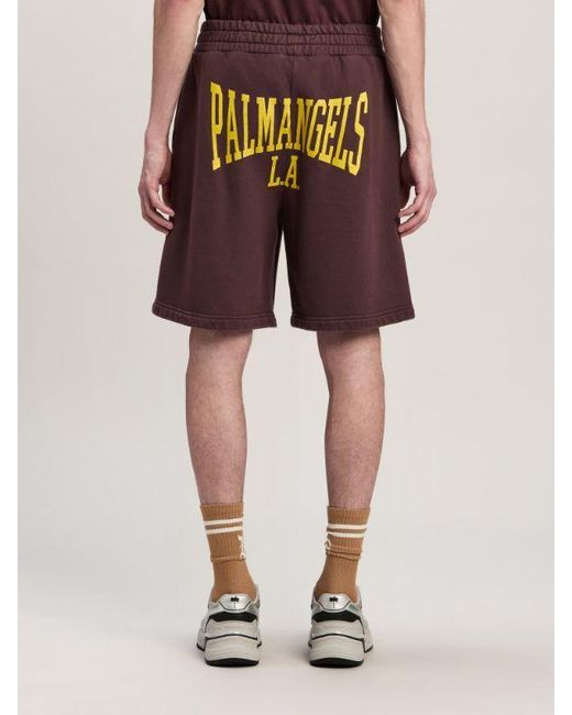 Palm Angels Purple Logo Printed Elastic Waist Track Shorts for men