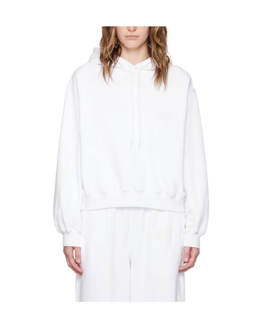 T By Alexander Wang White Logo Printed Drawstring Hoodie