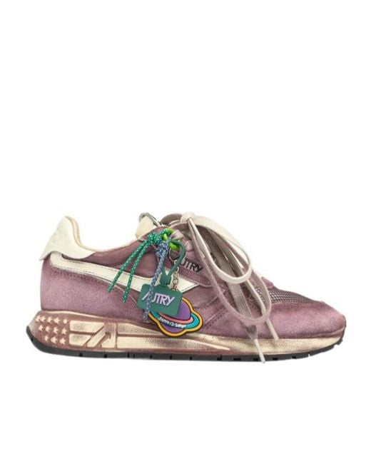Autry Pink Reelwind Lace-Up Sneakers