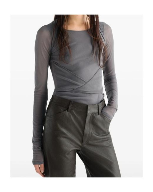 Lemaire Gray Ballet-Style Mesh Knit Wrap Top