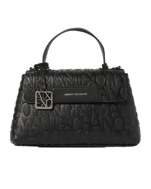 ARMANI EXCHANGE Black Liz Logo-Embossed Foldover Top Tote Bag