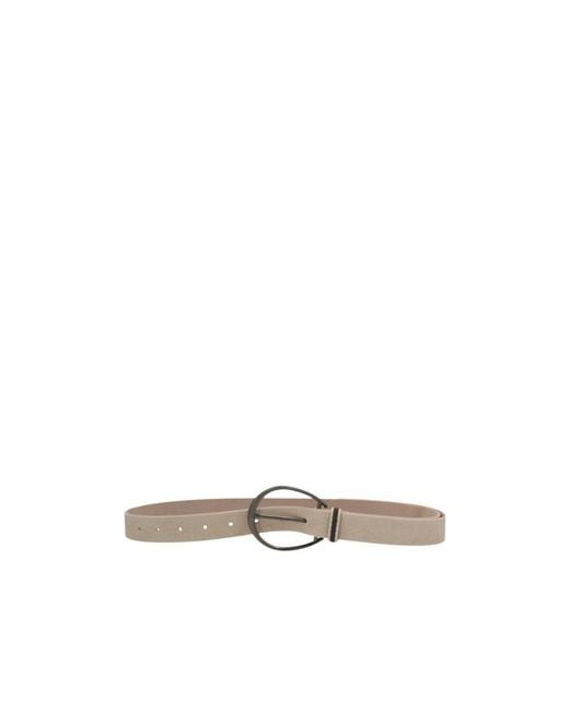 Brunello Cucinelli White Oval-Buckle Leather Belt