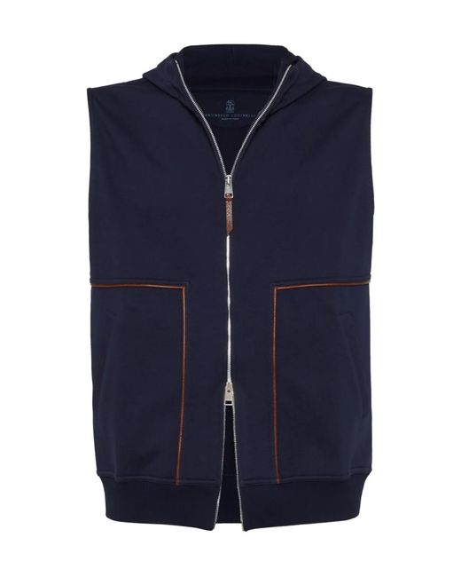 Brunello Cucinelli Blue Techno Cotton Hooded Gilet for men