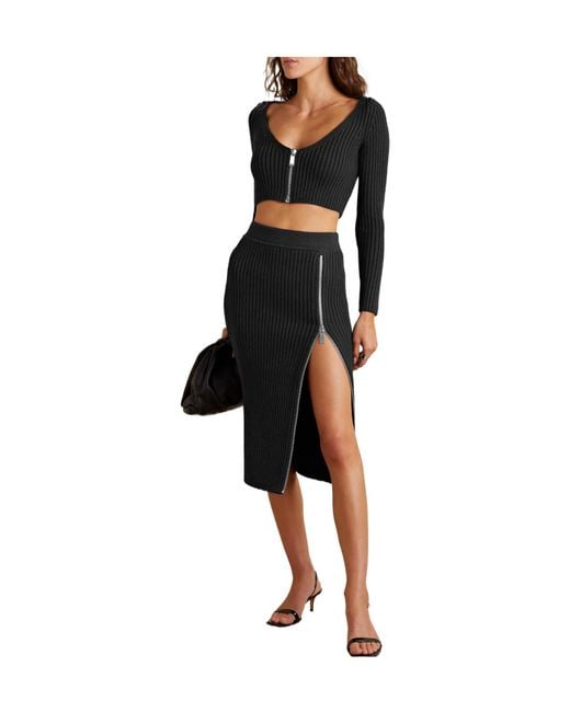 Michael Kors Black Cropped Ribbed Wool-Blend Cardigan
