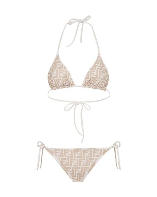 Fendi White Striped Halterneck Two-Piece Swimsuit