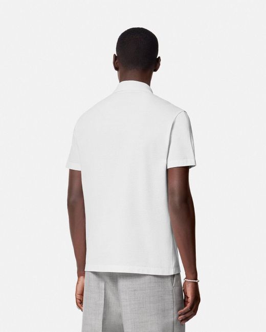 Versace White Logo Patch Short-Sleeved Polo Shirt for men