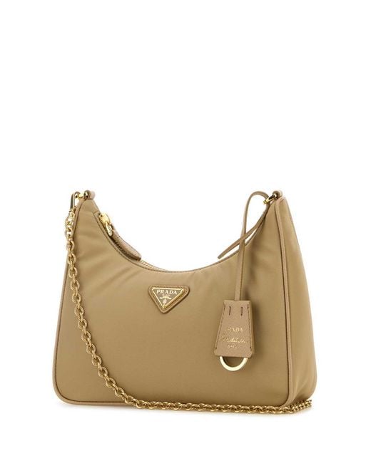 Prada Natural Logo Plaque Chain-Linked Shoulder Bag