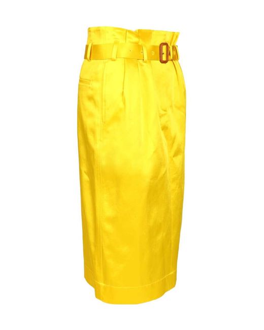 Dries Van Noten Yellow Seachy Belted Skirt