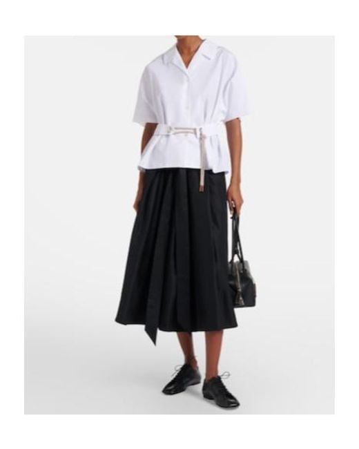 Max Mara White Carisma Belted Cotton Poplin Shirt