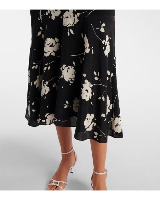 Alessandra Rich Black Floral Printed Silk Midi Dress