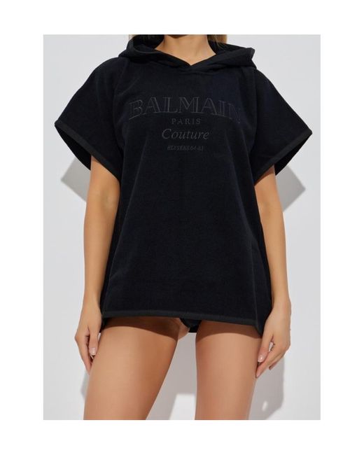 Balmain Black Logo Embroidered Poncho