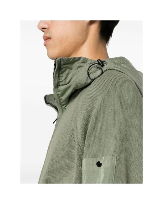 C P Company Green Lens Detailed Hooded Zip-Up Cardigan for men