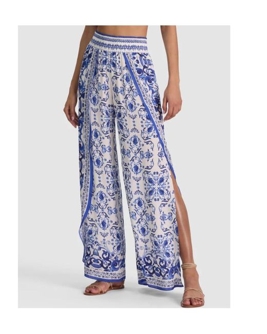 Alice + Olivia Blue Larissa Open Pleat Pant