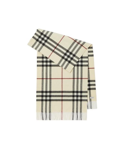 Burberry White Checked Fringed Scarf