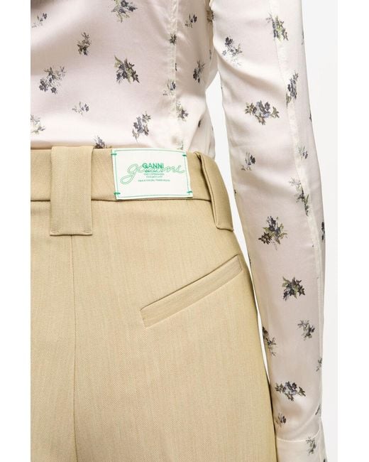 Ganni Natural Twill Suiting Mid Waist Trousers