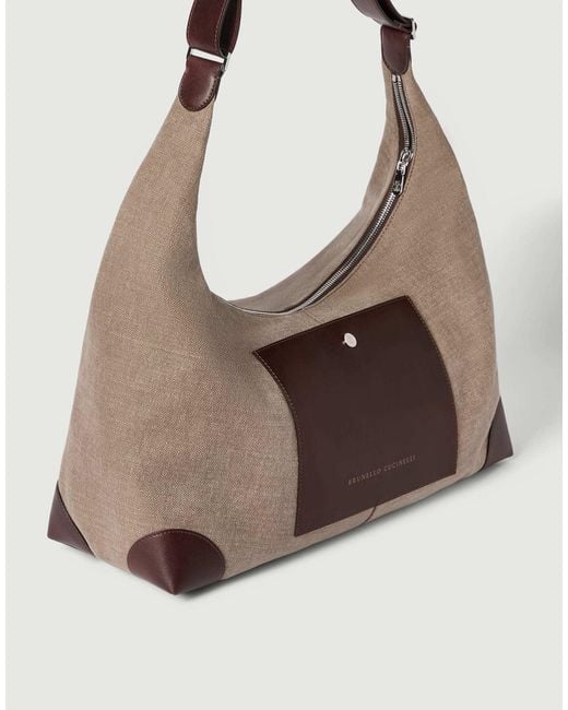 Brunello Cucinelli Brown Water-Resistant Canvas And Burnished Calfskin Messenger Bag for men