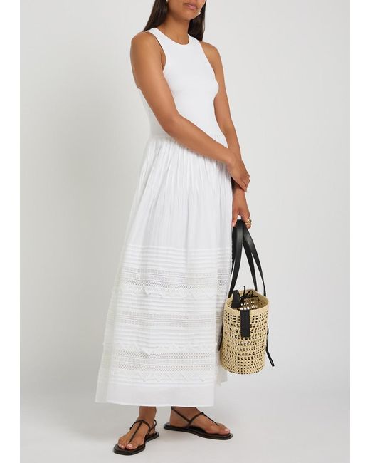 Polo Ralph Lauren White Embroidered Stretch-Cotton Midi Dress