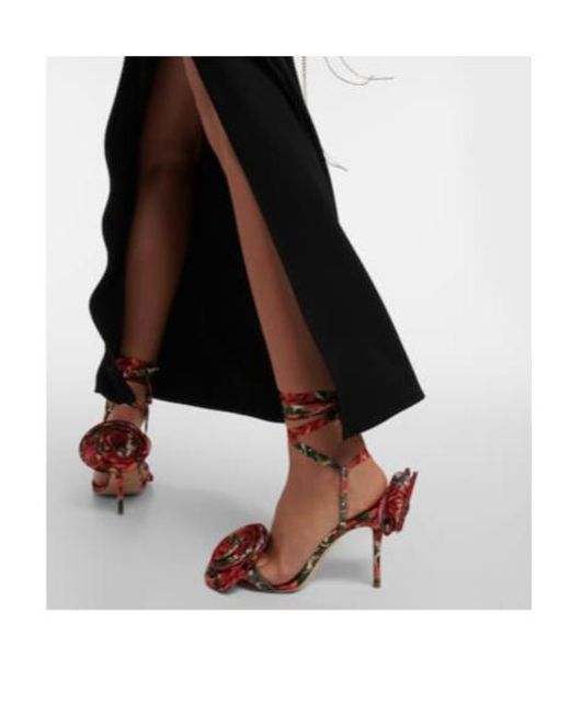 Magda Butrym Red Floral-Appliqué Satin Slingback Sandals