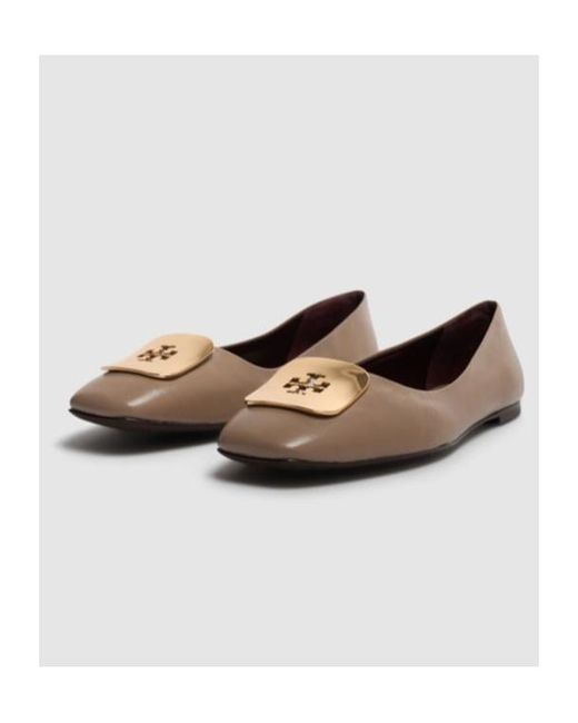 Tory Burch Brown Square-Toed Ballet Flats