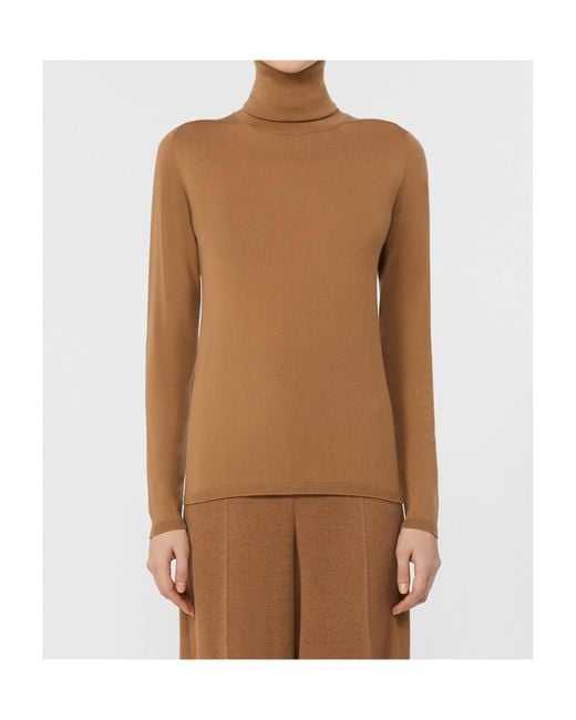 Max Mara Brown Wool Knit Turtleneck Jumper