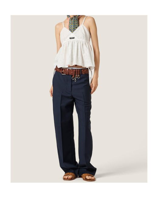 Miu Miu White Slubbed Eyelet Poplin Top