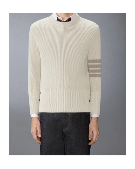 Thom Browne White Bar Knitted Jumper for men