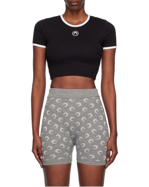 MARINE SERRE Black Moon Embroidered Crop Top