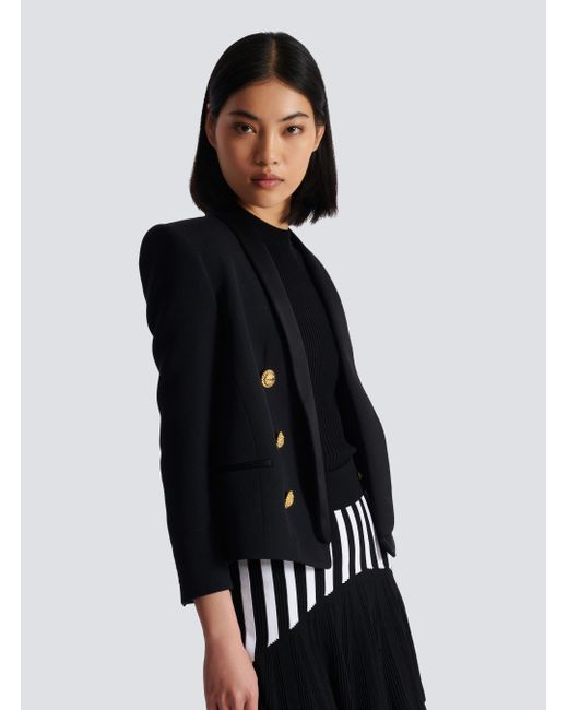 Balmain Black Wool Cropped Blazer