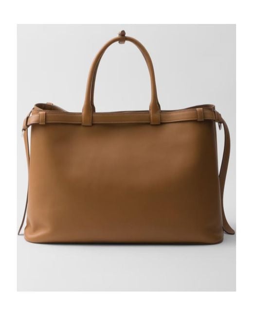 Prada Brown Buckle Leather Handbag With Double Belt for men