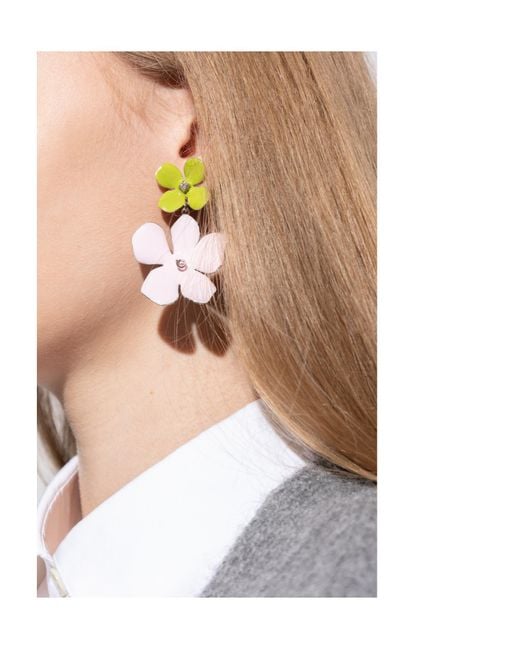 Marni Pink Embellished Floral Motif Earrings