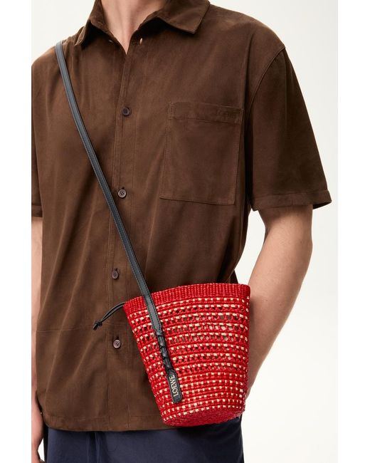 Loewe Red Paulas Ibiza Braid Pocket Bucket Bag