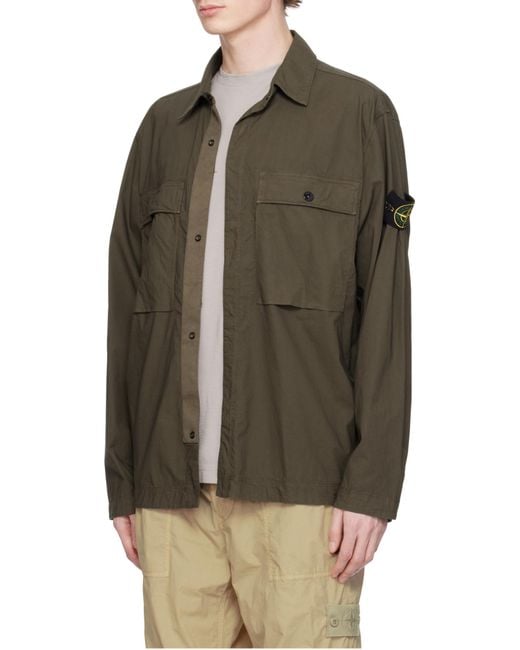 Stone Island Gray Logo Patch Long Sleeved Overshirt for men