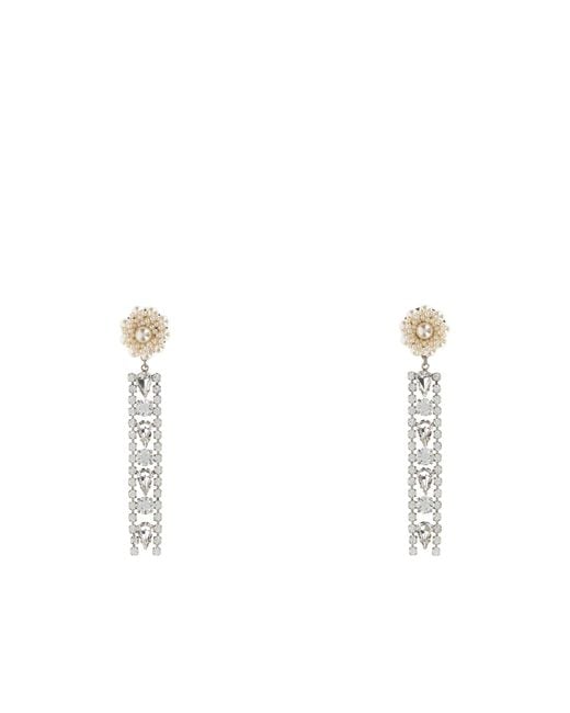 Alessandra Rich White Embellished Metal Earrings