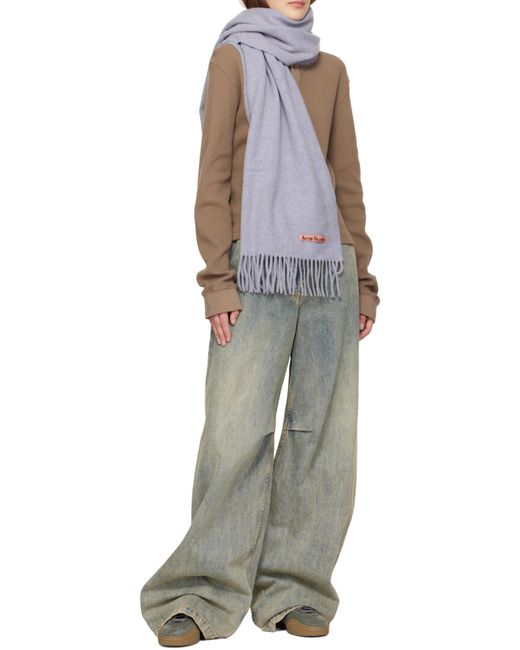 Acne White Logo-Tag Fringed Wool Scarf for men