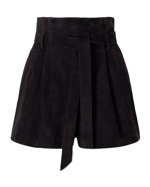 Galvan Black Belted Pleated Suede Shorts