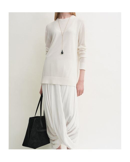 Totême  White Totême Crewneck Long-Sleeved Knitted T-Shirt