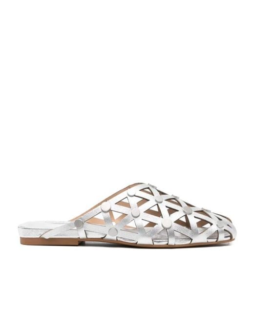 Ash White Round-Toe Openwork Mules