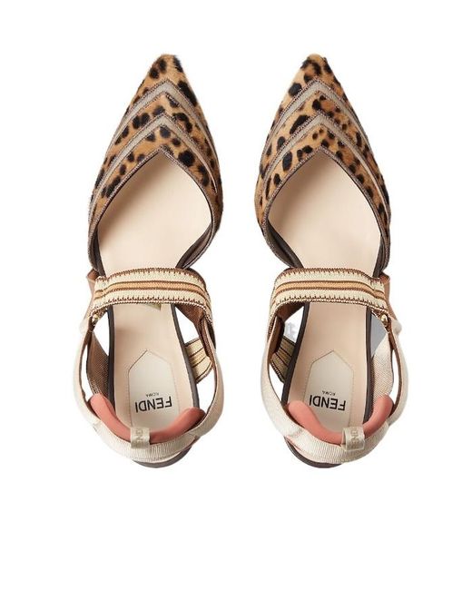 Fendi Brown High-Heeled Mesh And Cavallino Calfskin Slingbacks