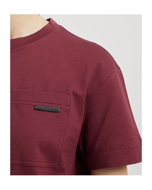 Brunello Cucinelli Red Monili-Detail T-Shirt