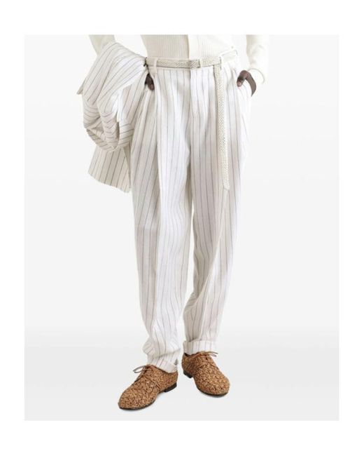Dolce & Gabbana White Double Darts Detailed Pinstriped Pants for men