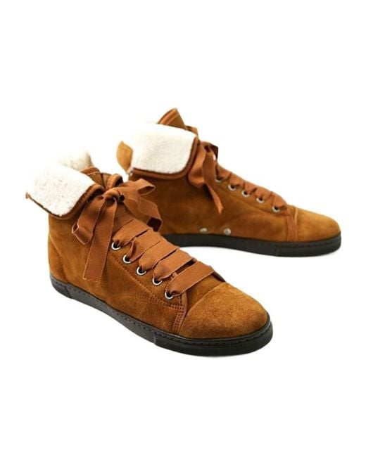 Lanvin Brown Wool High-Top Sneakers