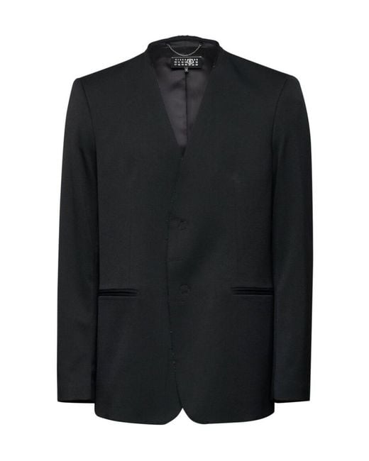 MM6 by Maison Margiela Black Single-Breasted Raw-Cut Edge Blazer for men
