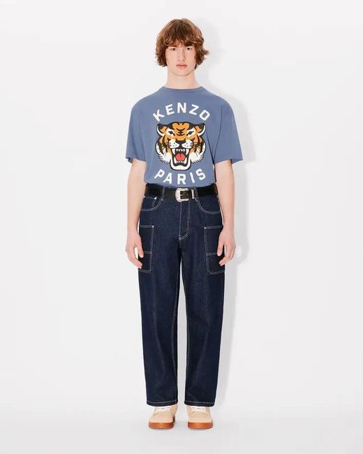 KENZO Blue Lucky Tiger Printed Crewneck T-Shirt for men