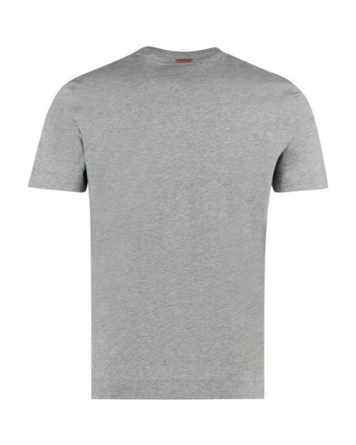 Zegna Gray Logo Embroidered Crewneck T-Shirt for men
