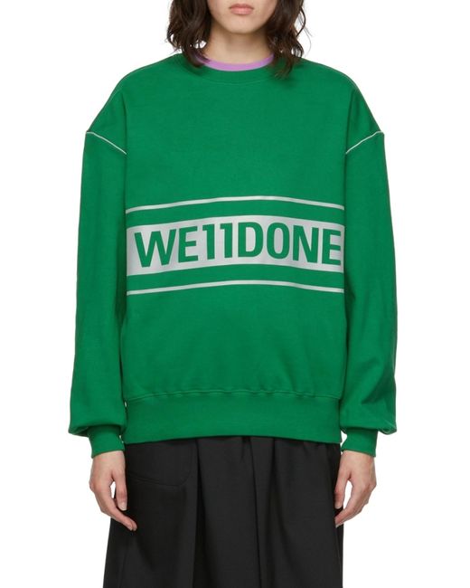 we11done Green Printed Logo Sports Sweater for men