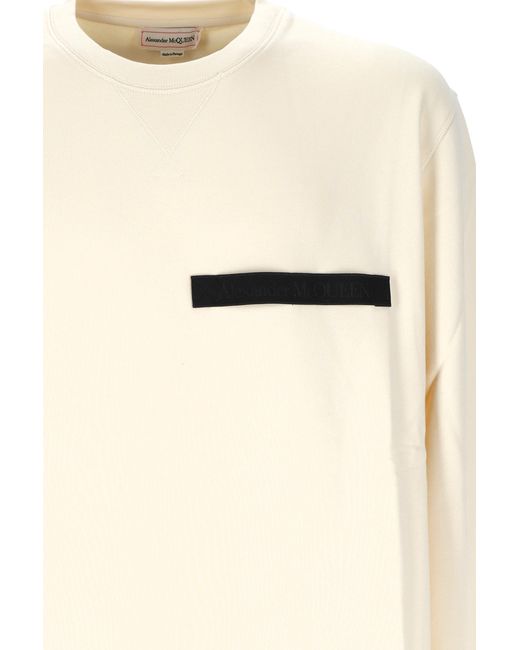 McQueen Natural Logo Tape Crewneck Sweatshirt for men
